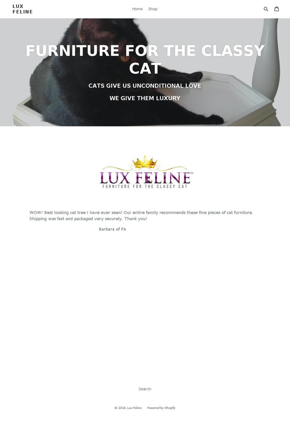 luxfeline.com — Shopify storefront screenshot