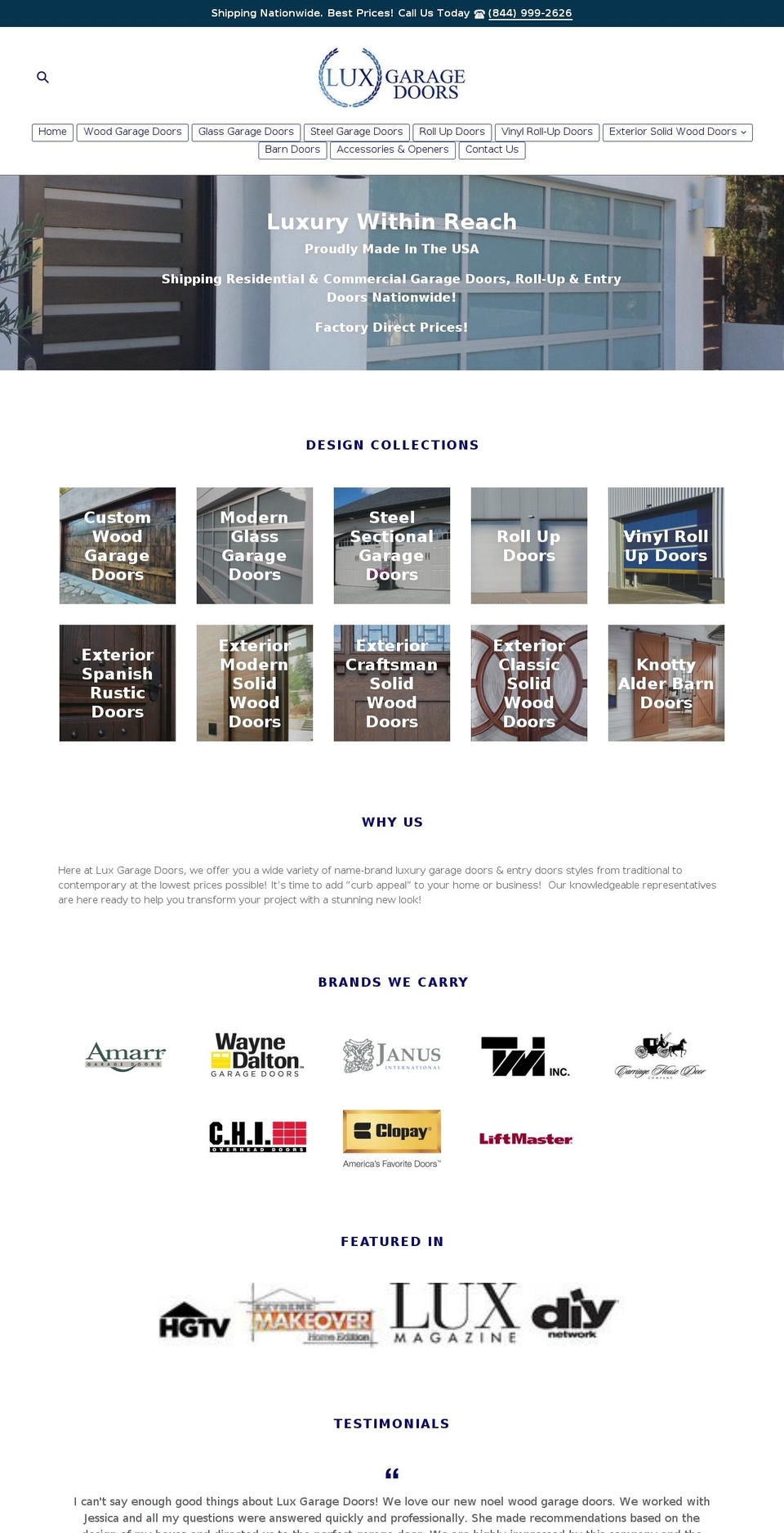 luxgaragedoors.com shopify website screenshot