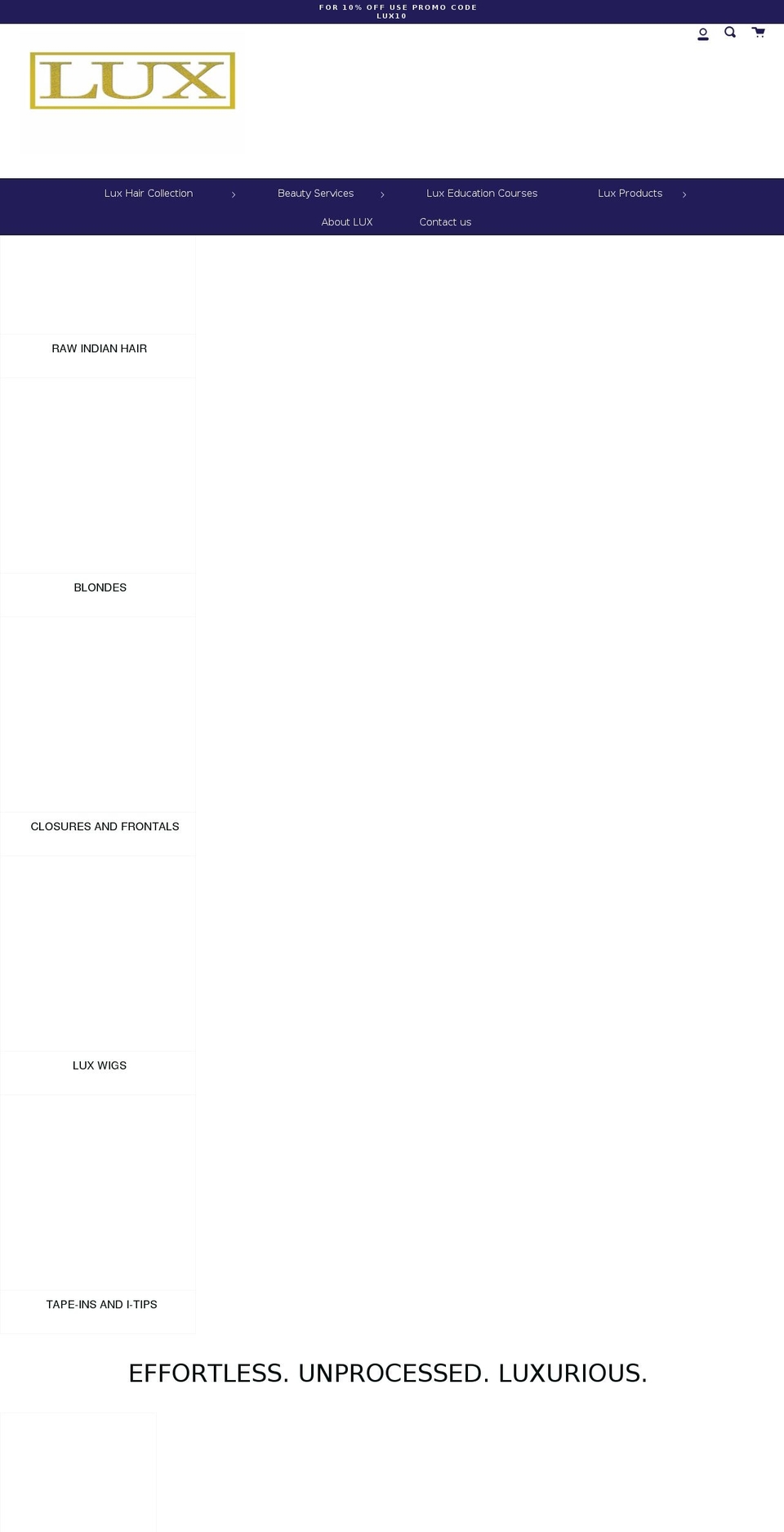 luxhairlash.com shopify website screenshot