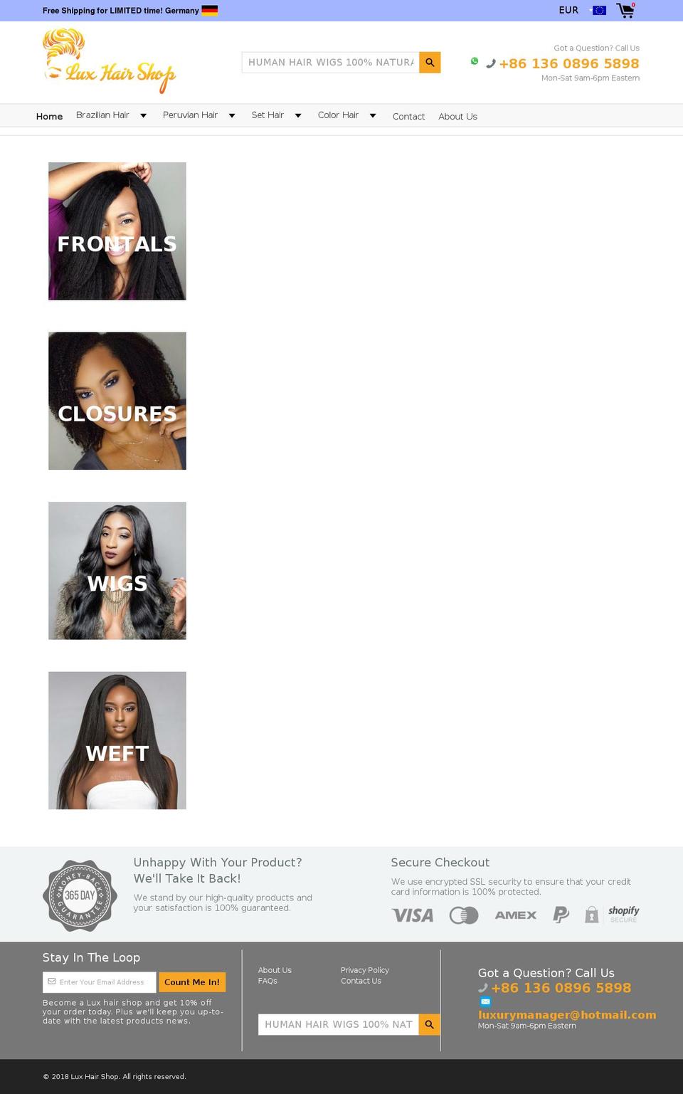 luxhairshop.com — Shopify storefront screenshot