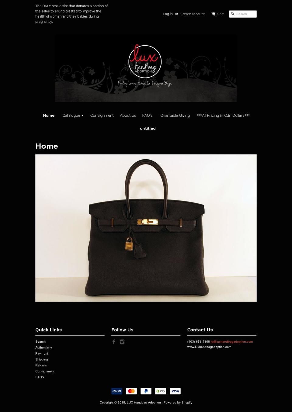 luxhandbagadoption.com shopify website screenshot