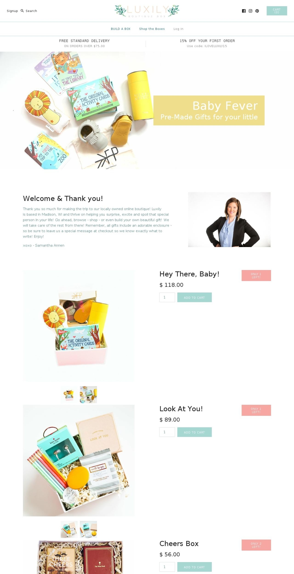 luxilyboutiquebox.com shopify website screenshot