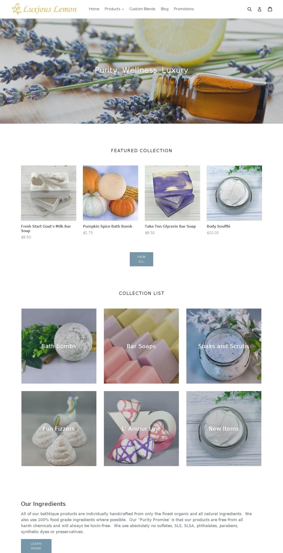 luxiouslemon.com — Shopify storefront screenshot