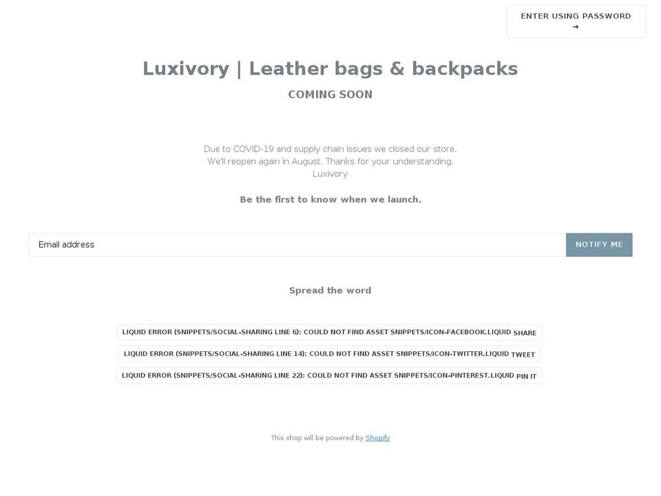 luxivory.com shopify website screenshot