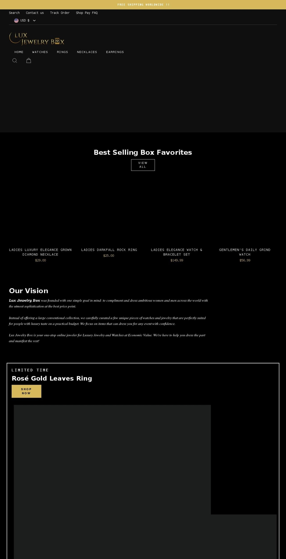 luxjewelrybox.com shopify website screenshot