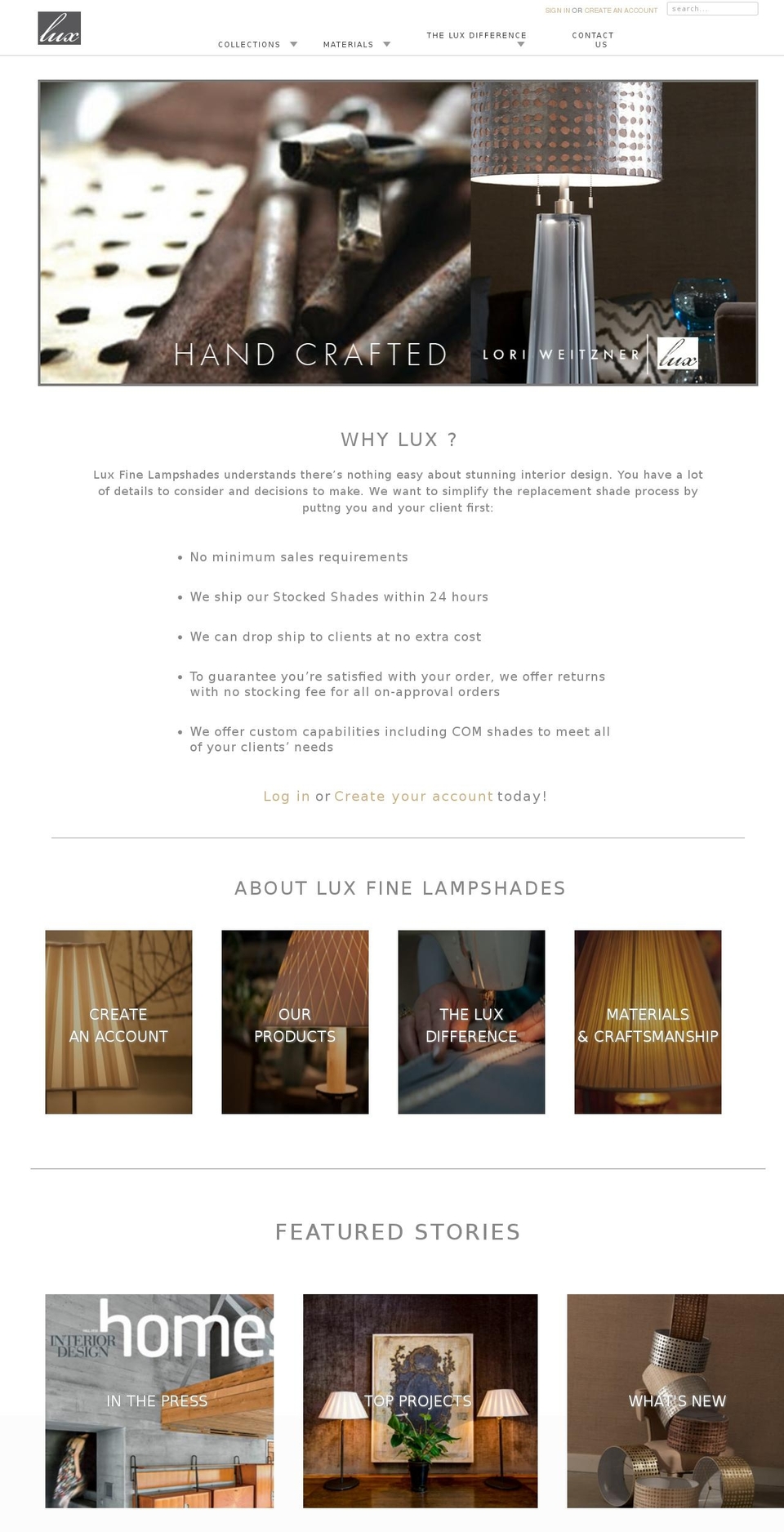 luxlampshades.com shopify website screenshot