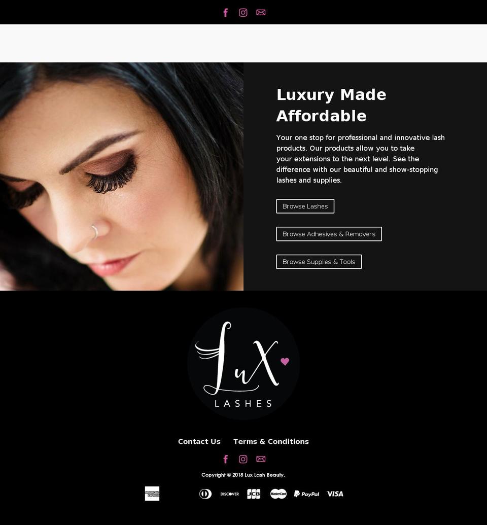 luxlashbeauty.com — Shopify storefront screenshot