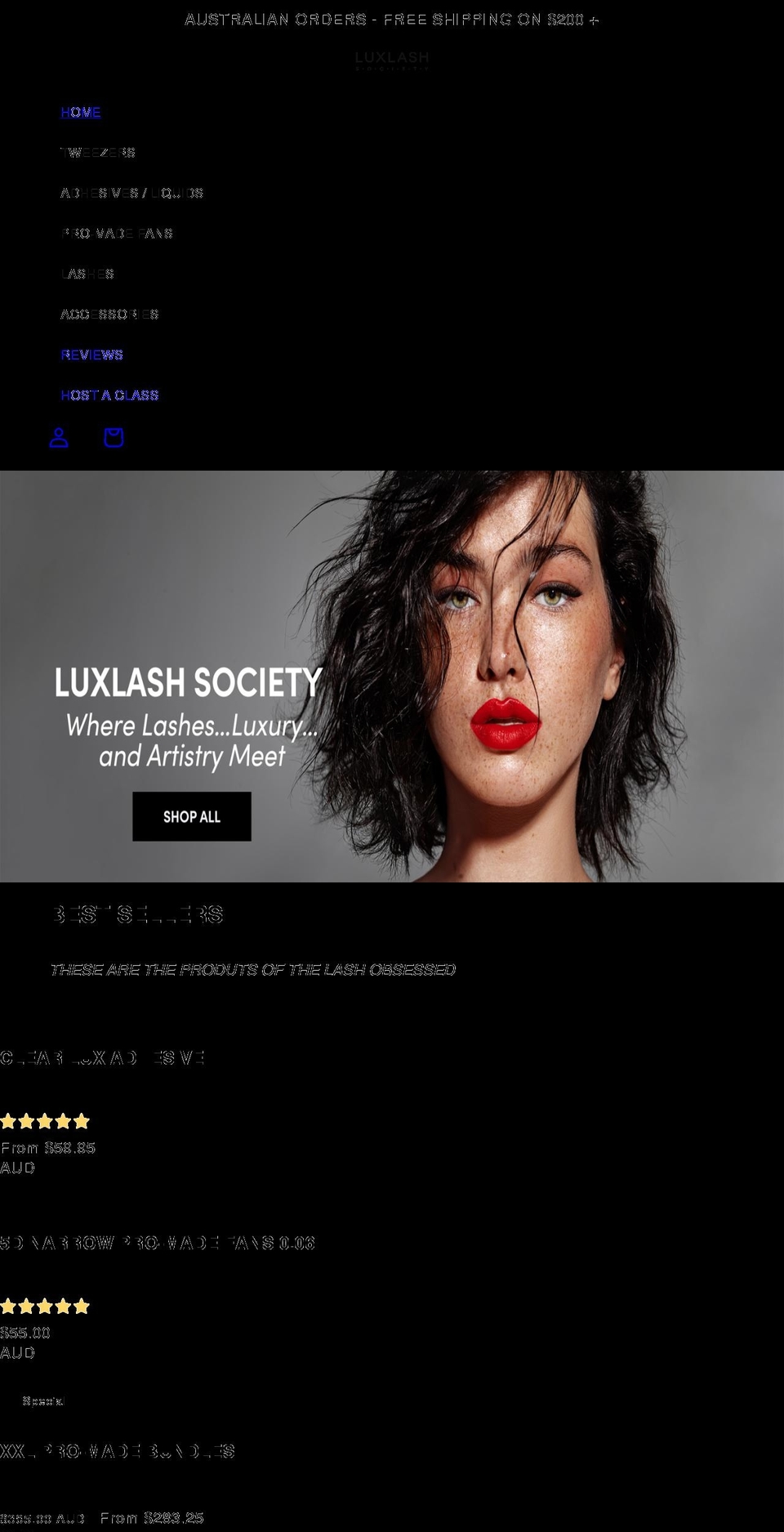 luxlashsociety.com.au shopify website screenshot