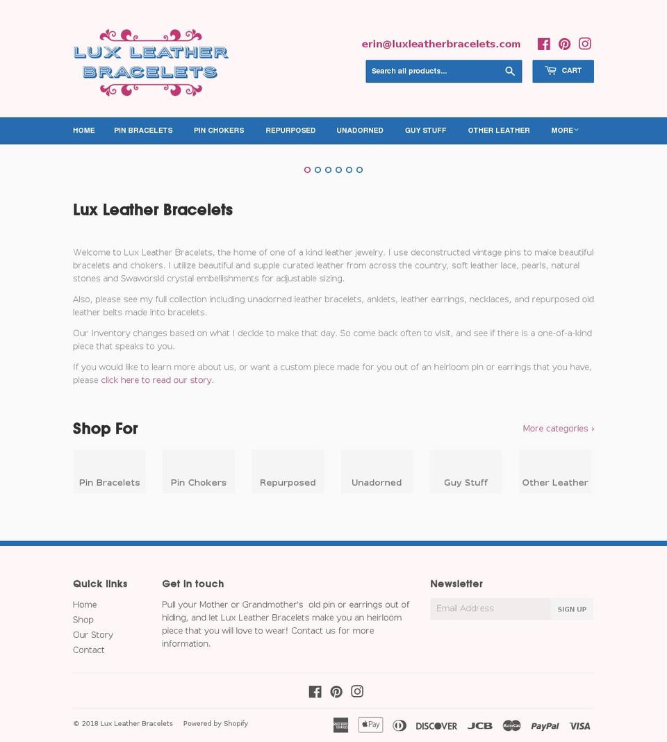 luxleatherbracelets.com shopify website screenshot