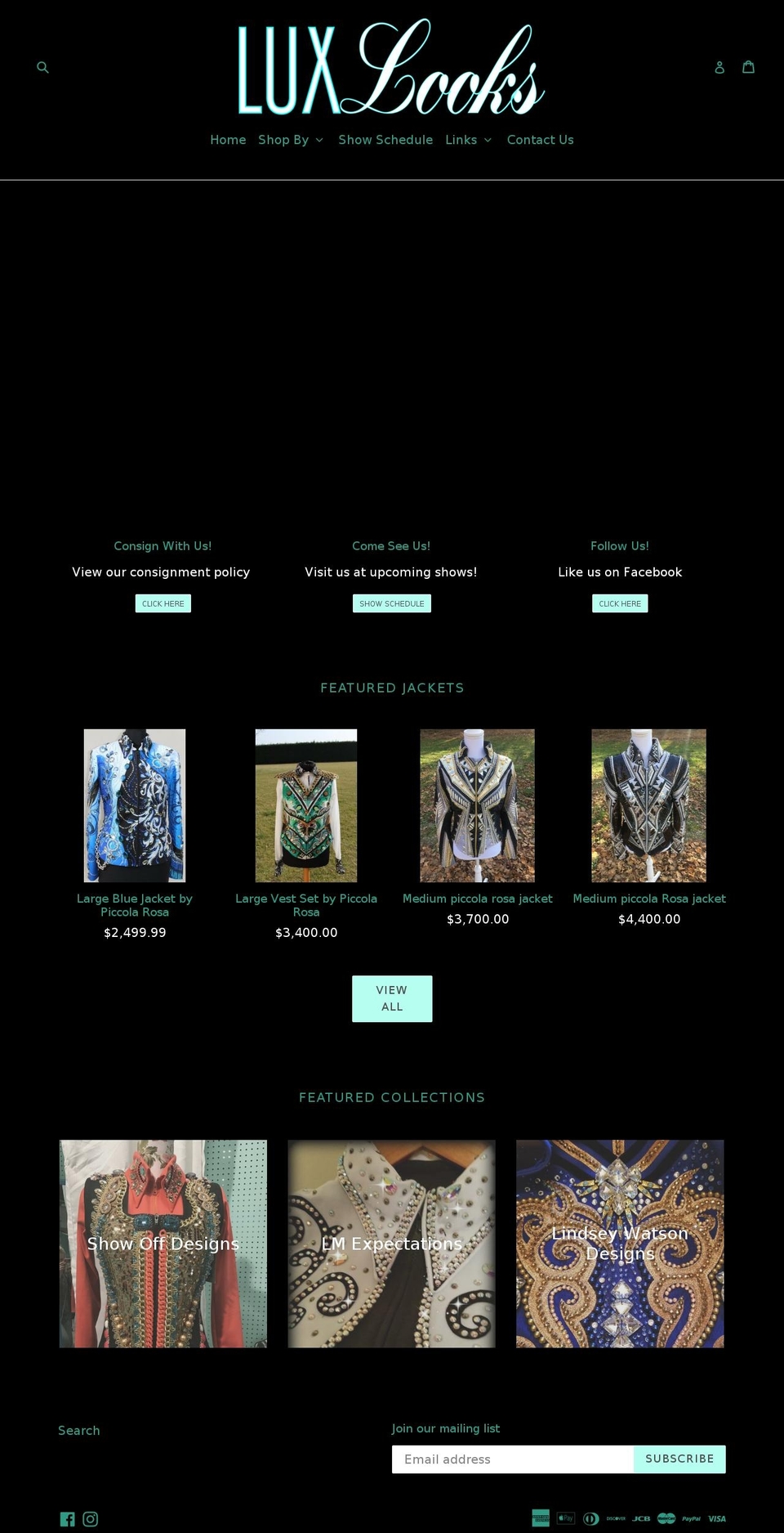 luxlooksshowclothes.com — Shopify storefront screenshot