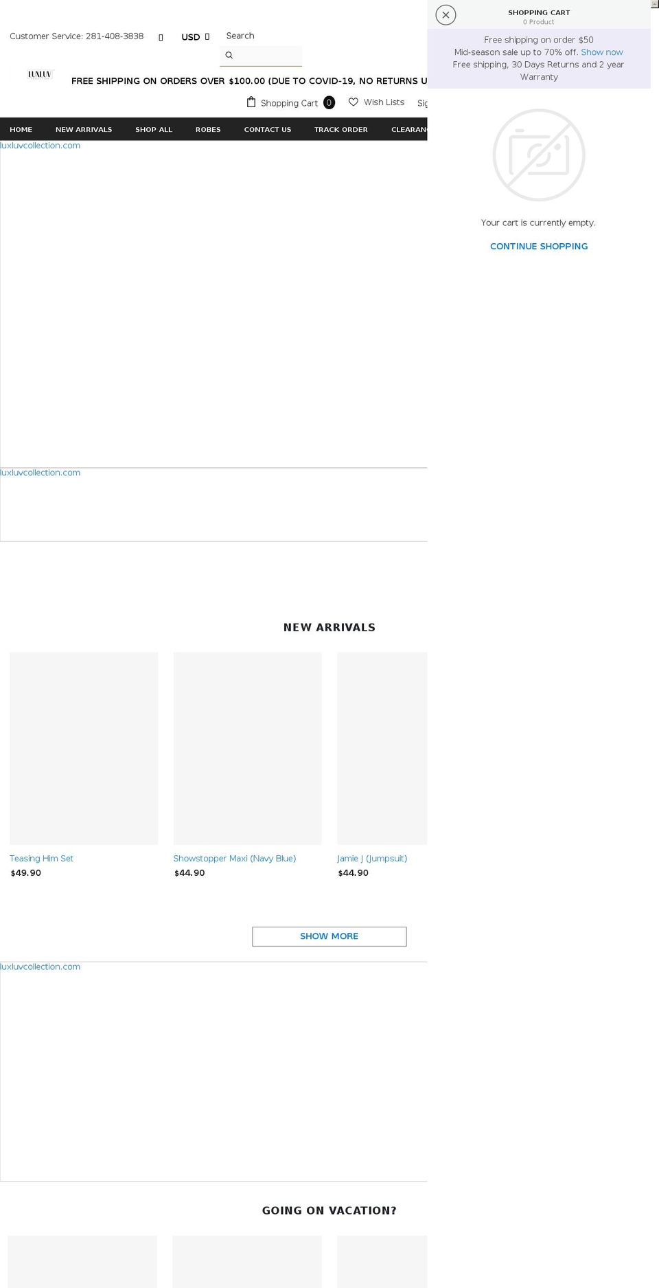 luxluvcollection.com shopify website screenshot