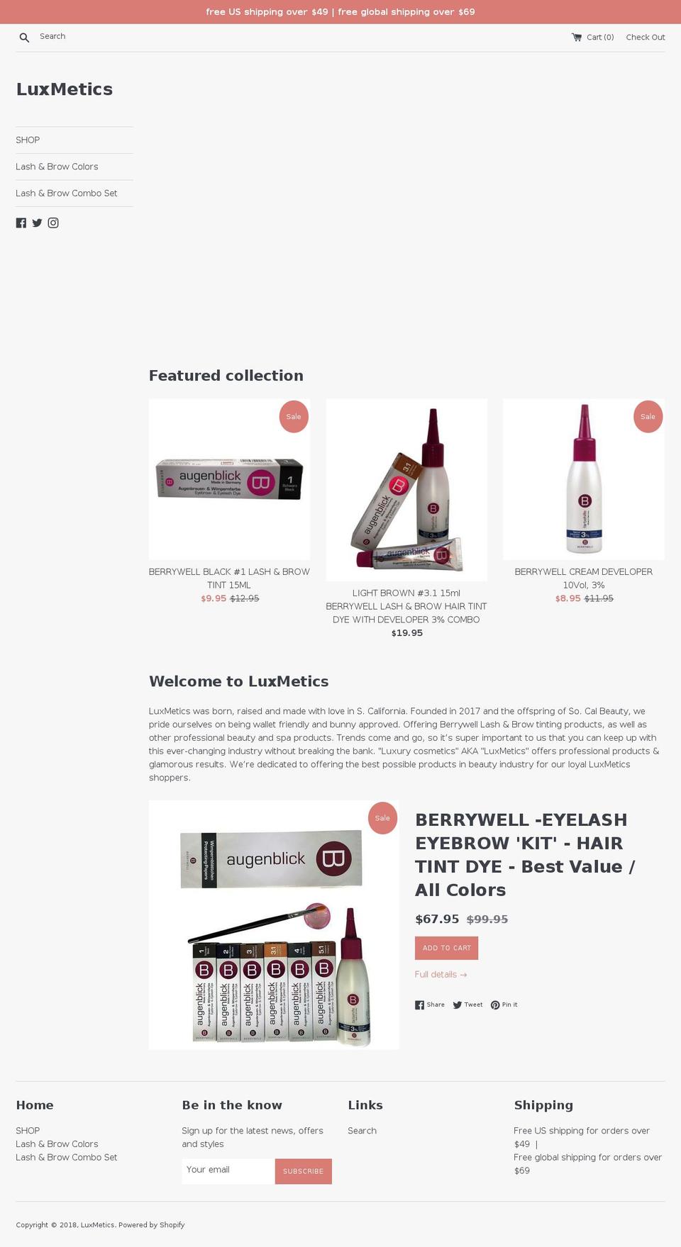 luxmetics.com — Shopify storefront screenshot