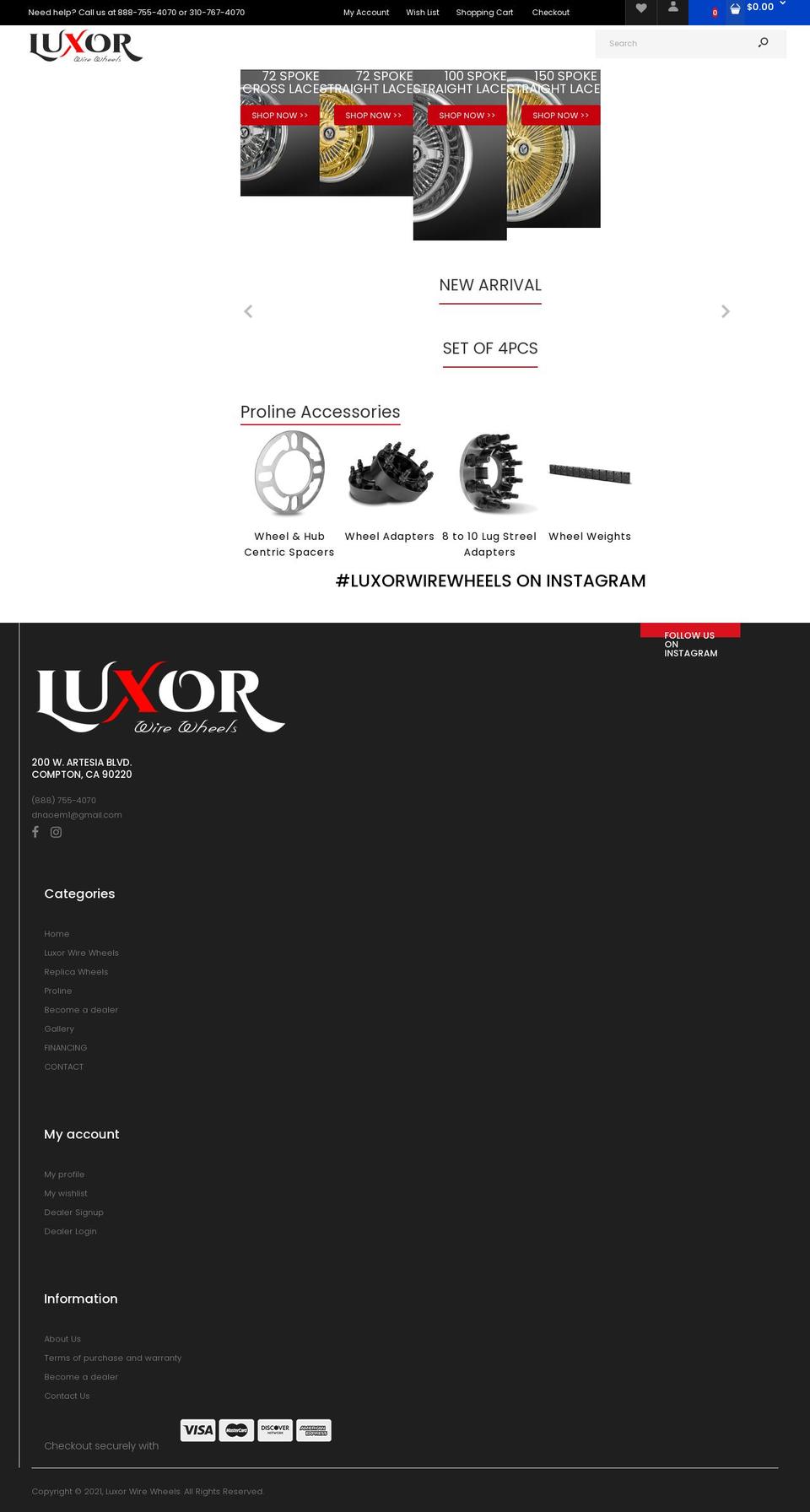 luxorwirewheels.com shopify website screenshot