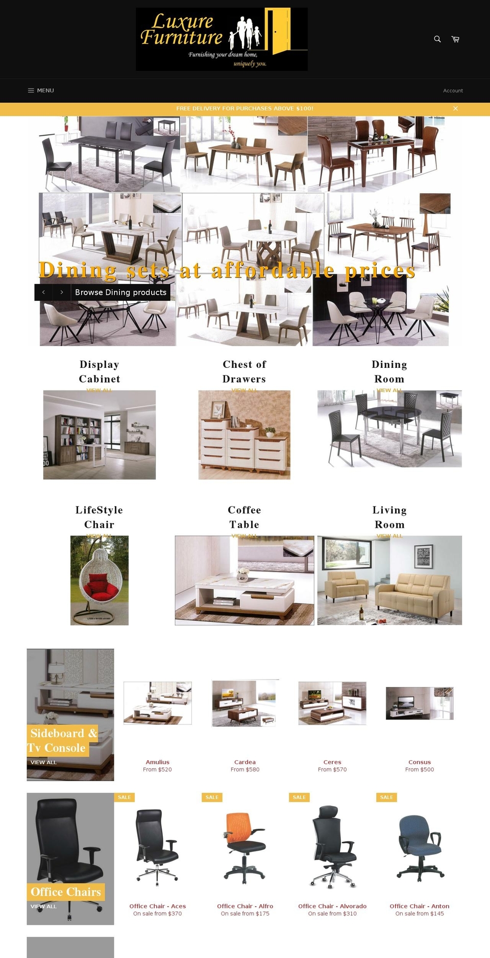 luxurefurniture.com shopify website screenshot