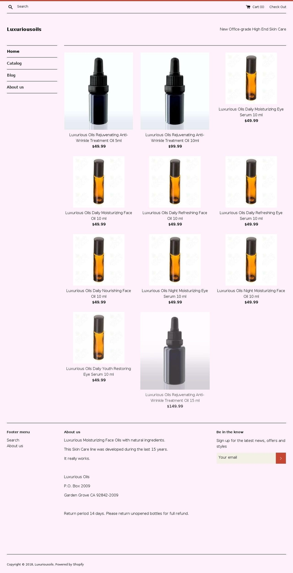 luxuriousoils.com — Shopify storefront screenshot