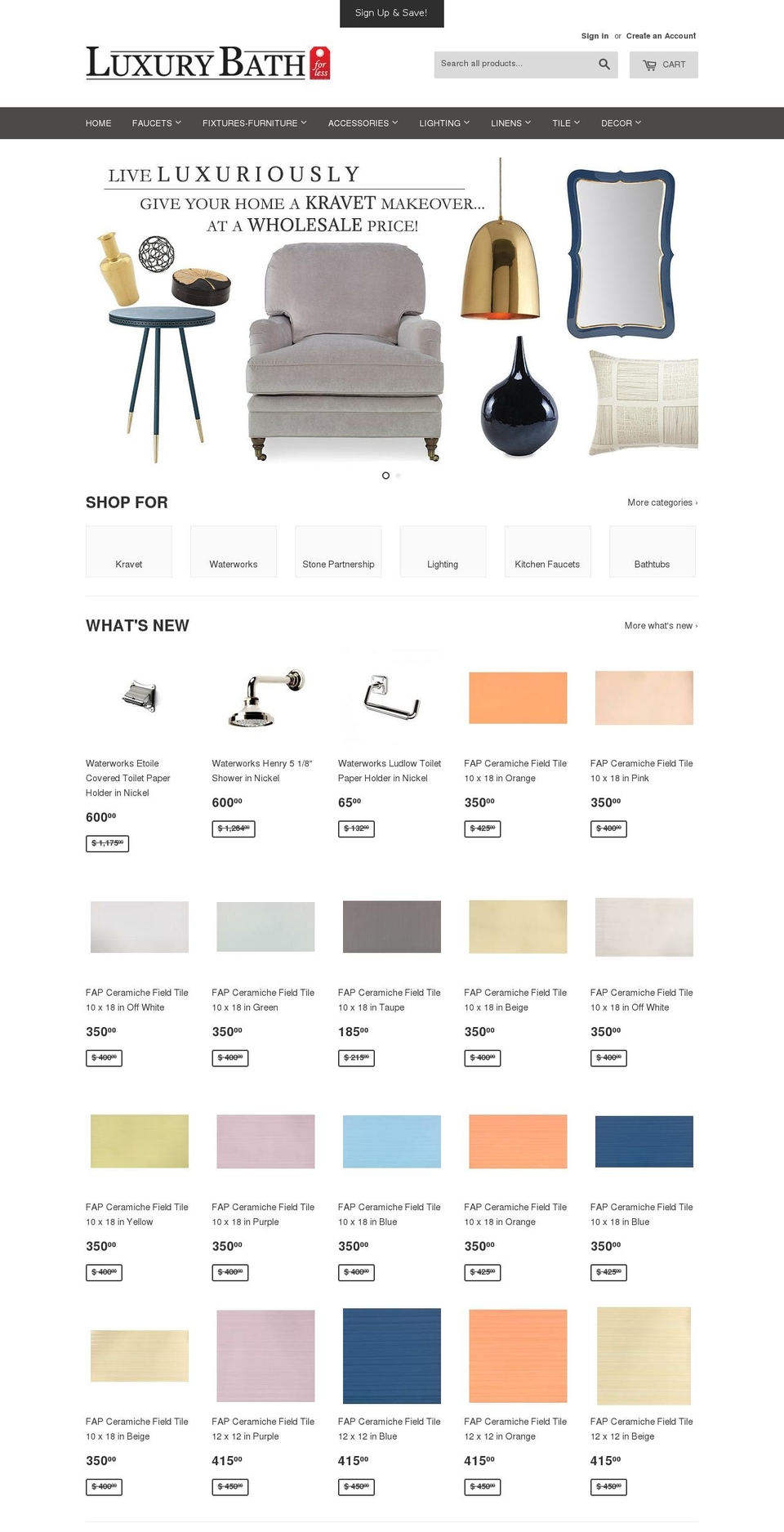 luxurybath4less.com shopify website screenshot