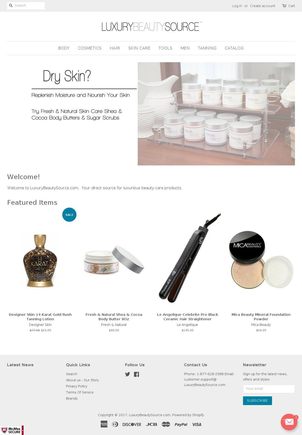 luxurybeautysource.com shopify website screenshot