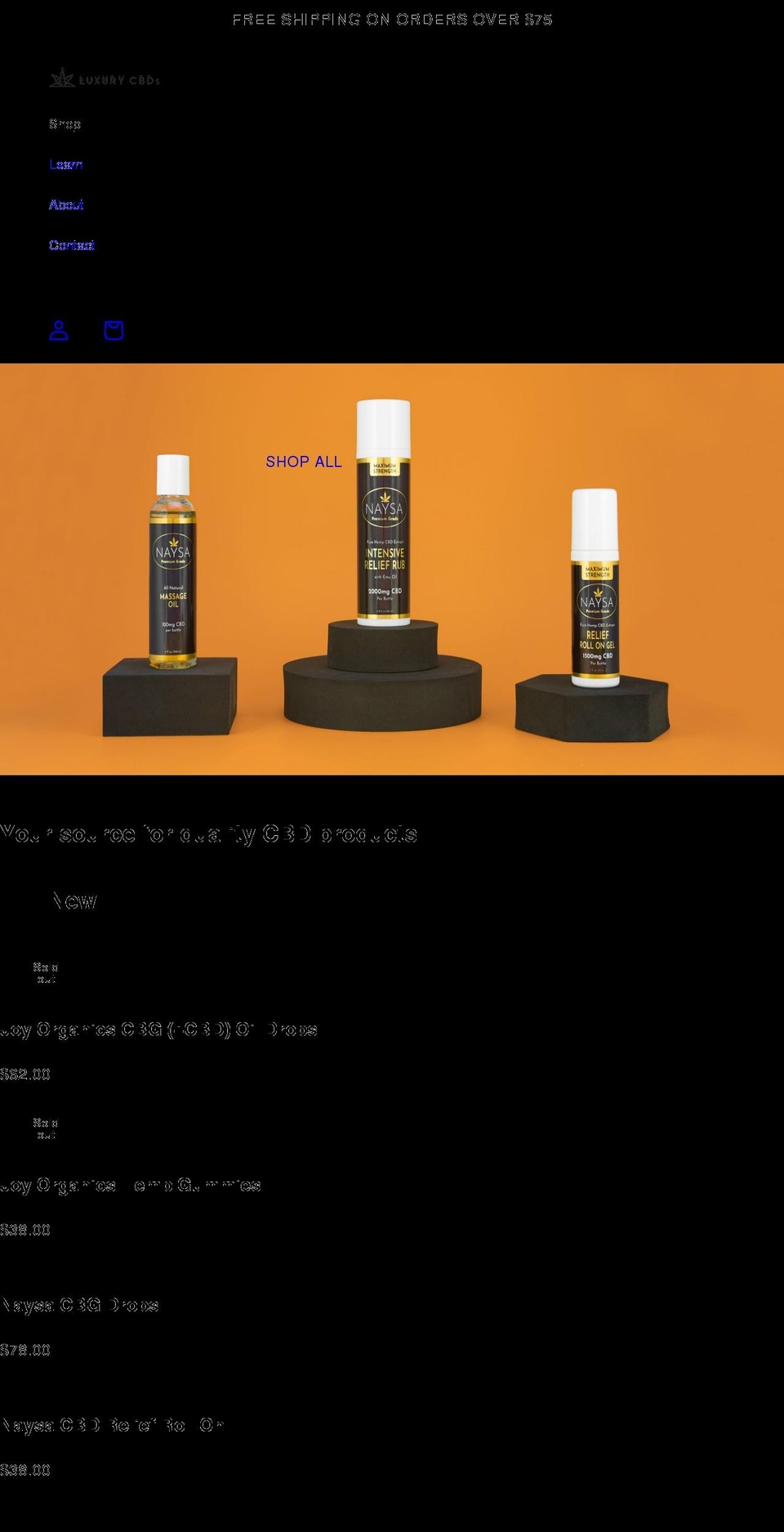 luxurycbds.com shopify website screenshot