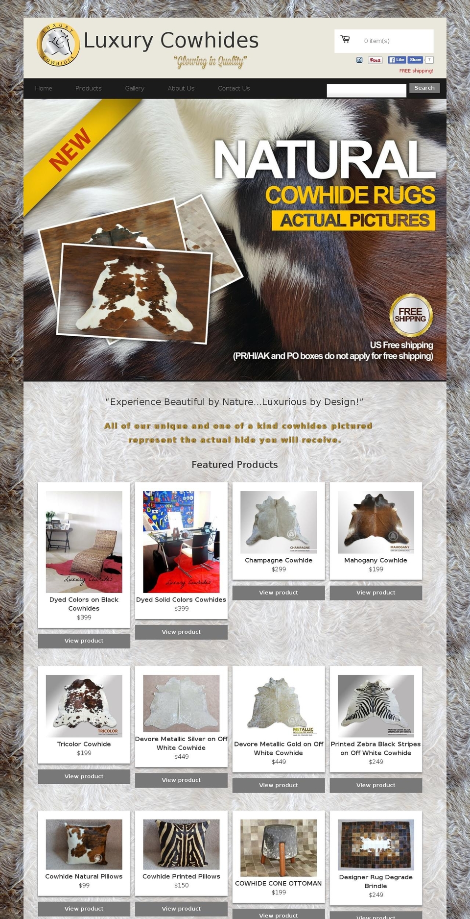 luxurycowhides.com shopify website screenshot