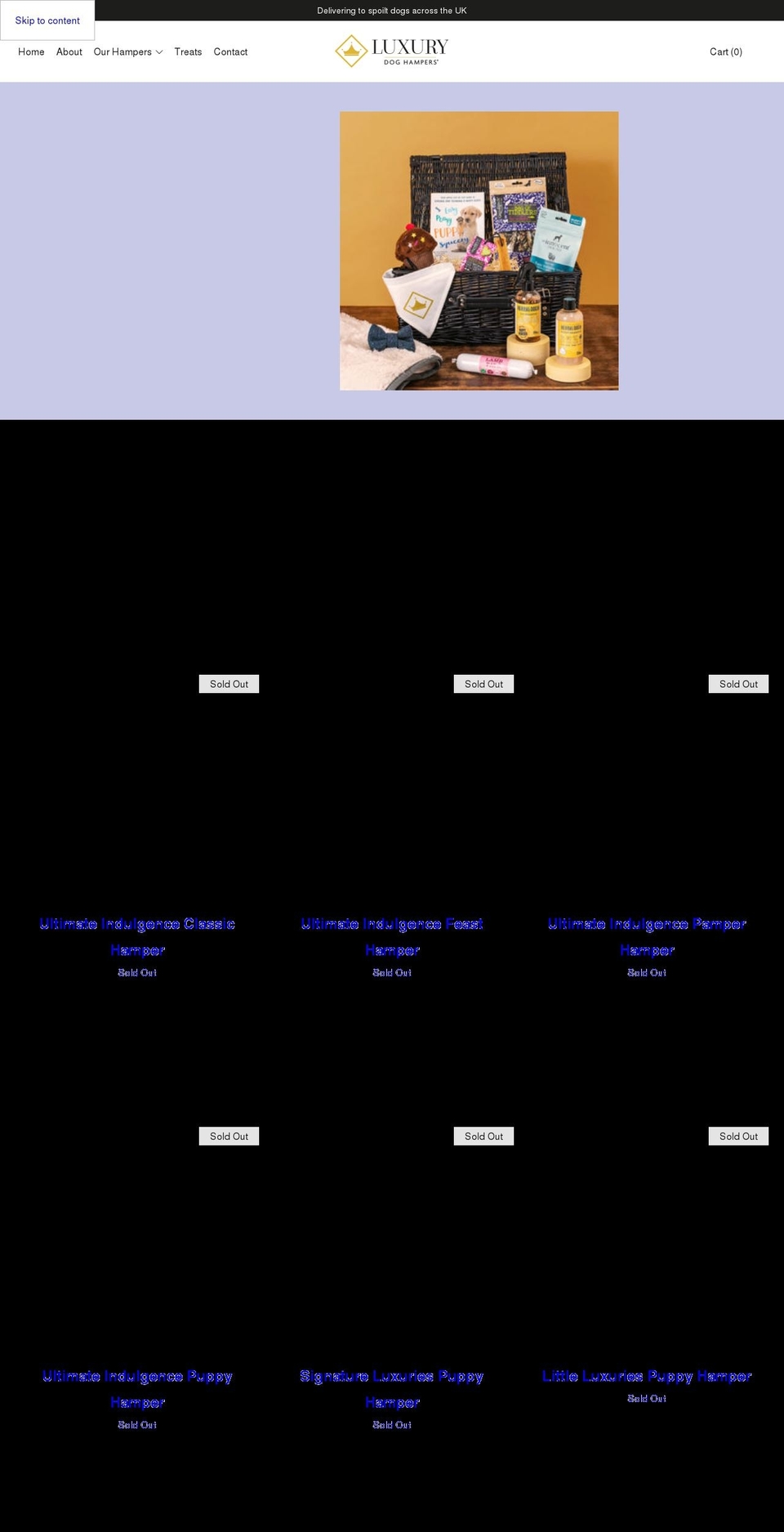 luxurydoghampers.co.uk shopify website screenshot