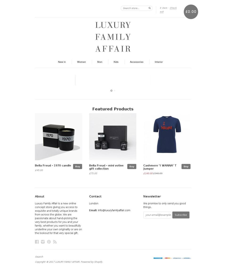 luxuryfamilyaffair.com shopify website screenshot