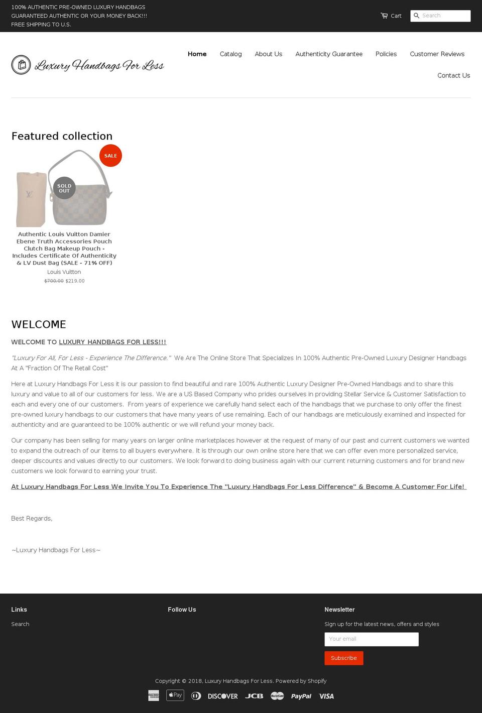 luxuryhandbagsforless.com — Shopify storefront screenshot