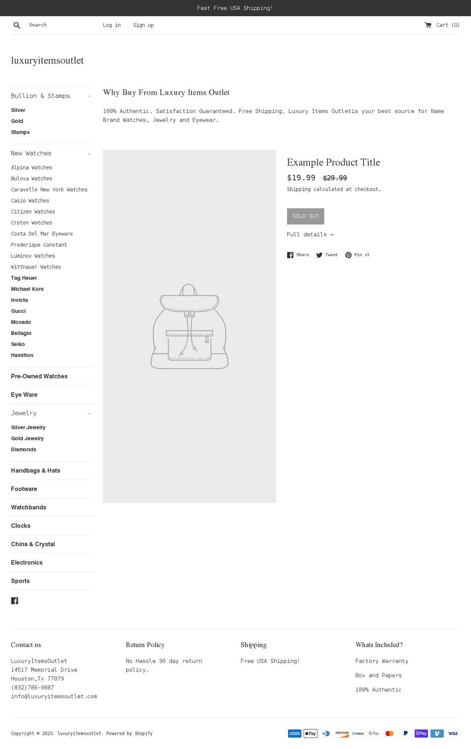 luxuryitemsoutlet.com shopify website screenshot