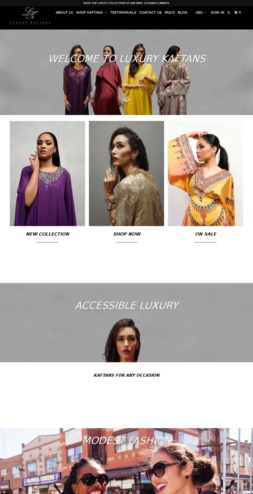 luxurykaftans.com shopify website screenshot