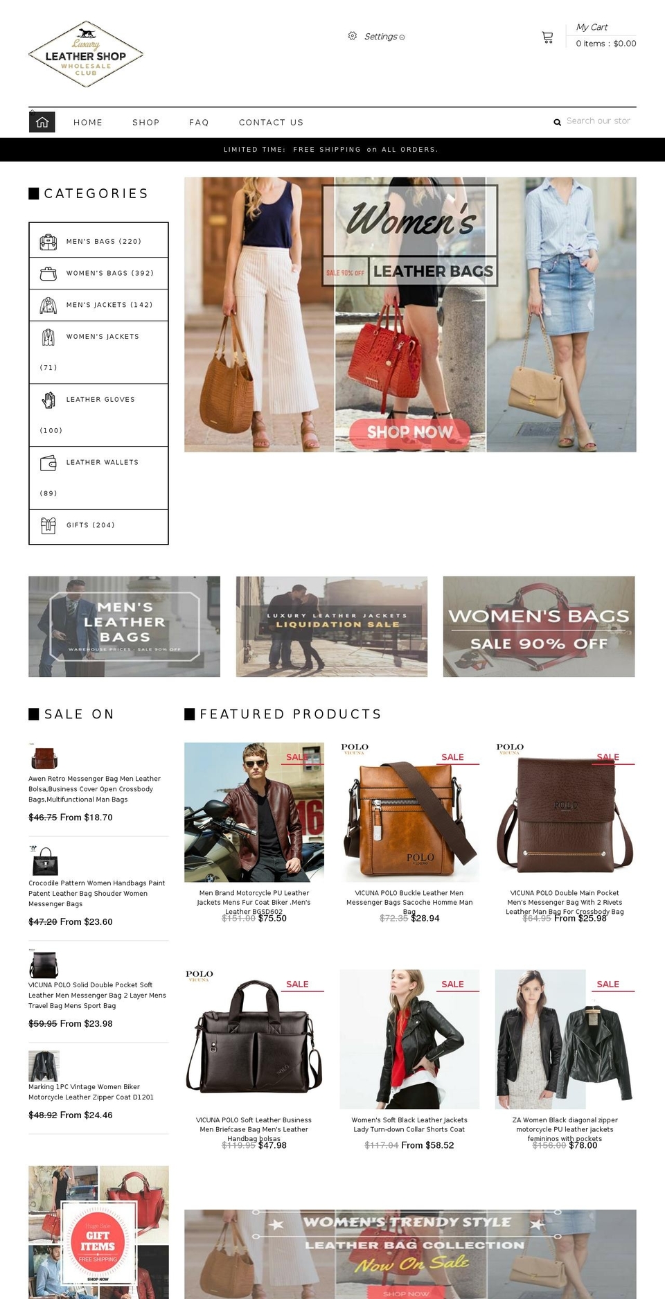 luxuryleathershop.com shopify website screenshot