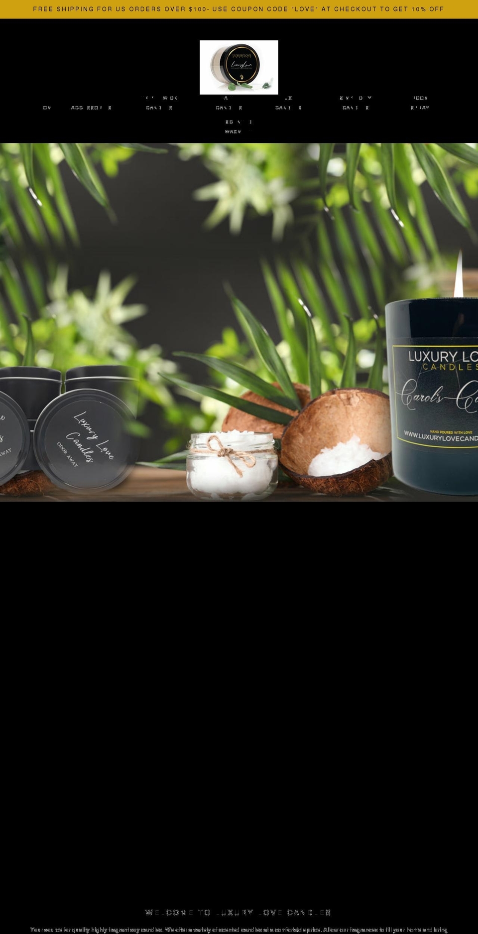 luxurylovecandles.com shopify website screenshot