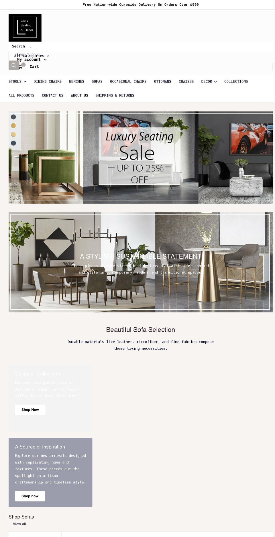 luxuryseatinganddecor.com shopify website screenshot