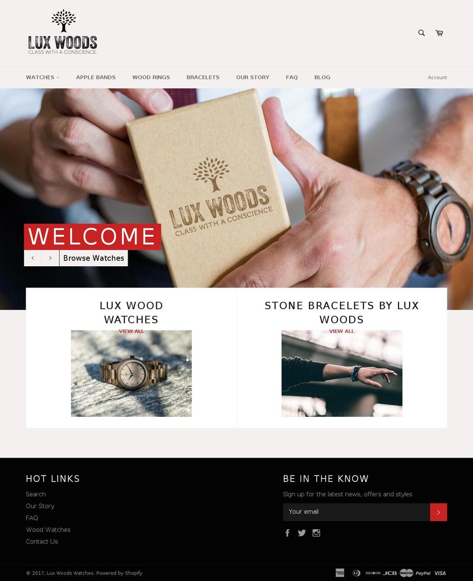 Parallax Shopify theme site example luxwoodwatches.com