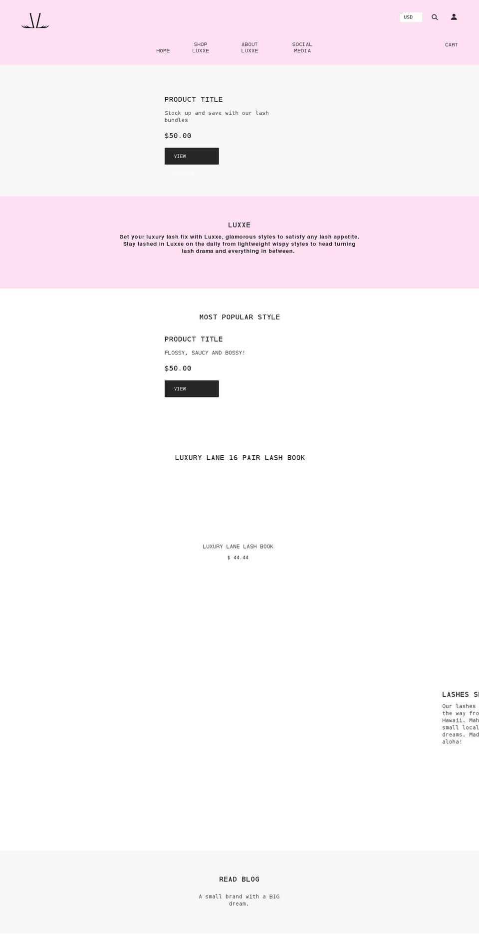 luxxelashes.co shopify website screenshot