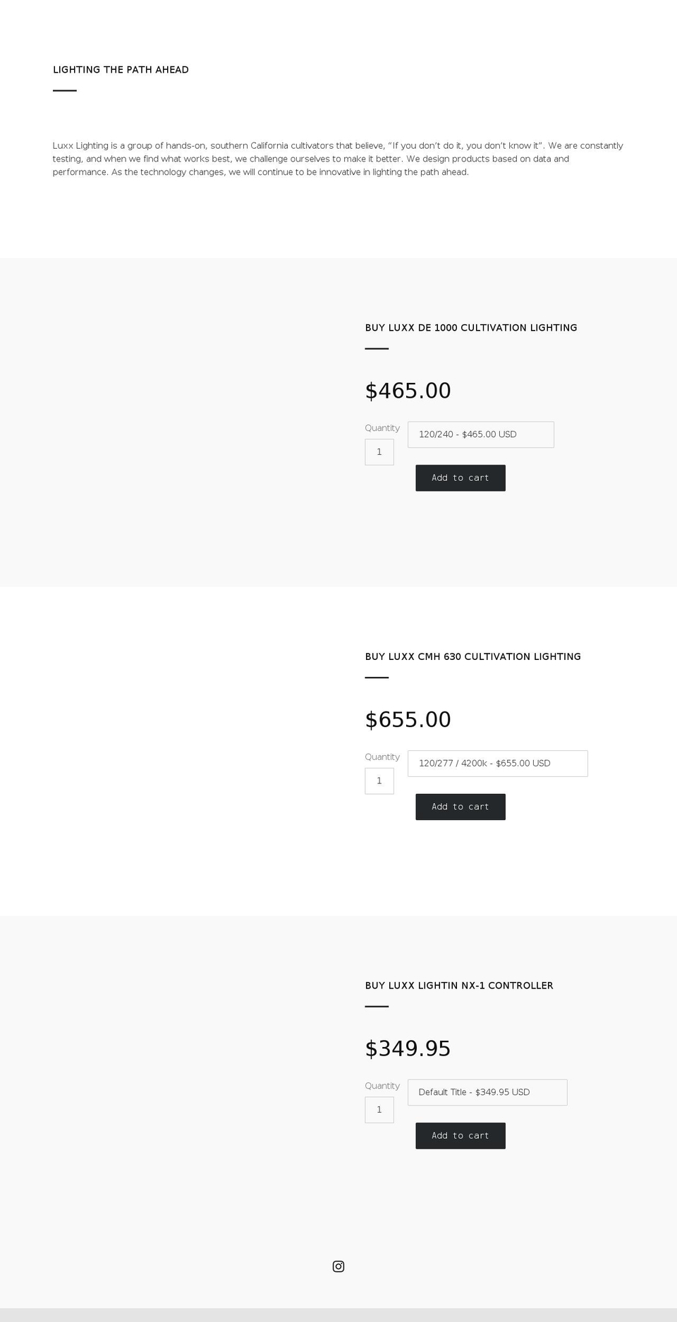 luxxlighting.com — Shopify storefront screenshot