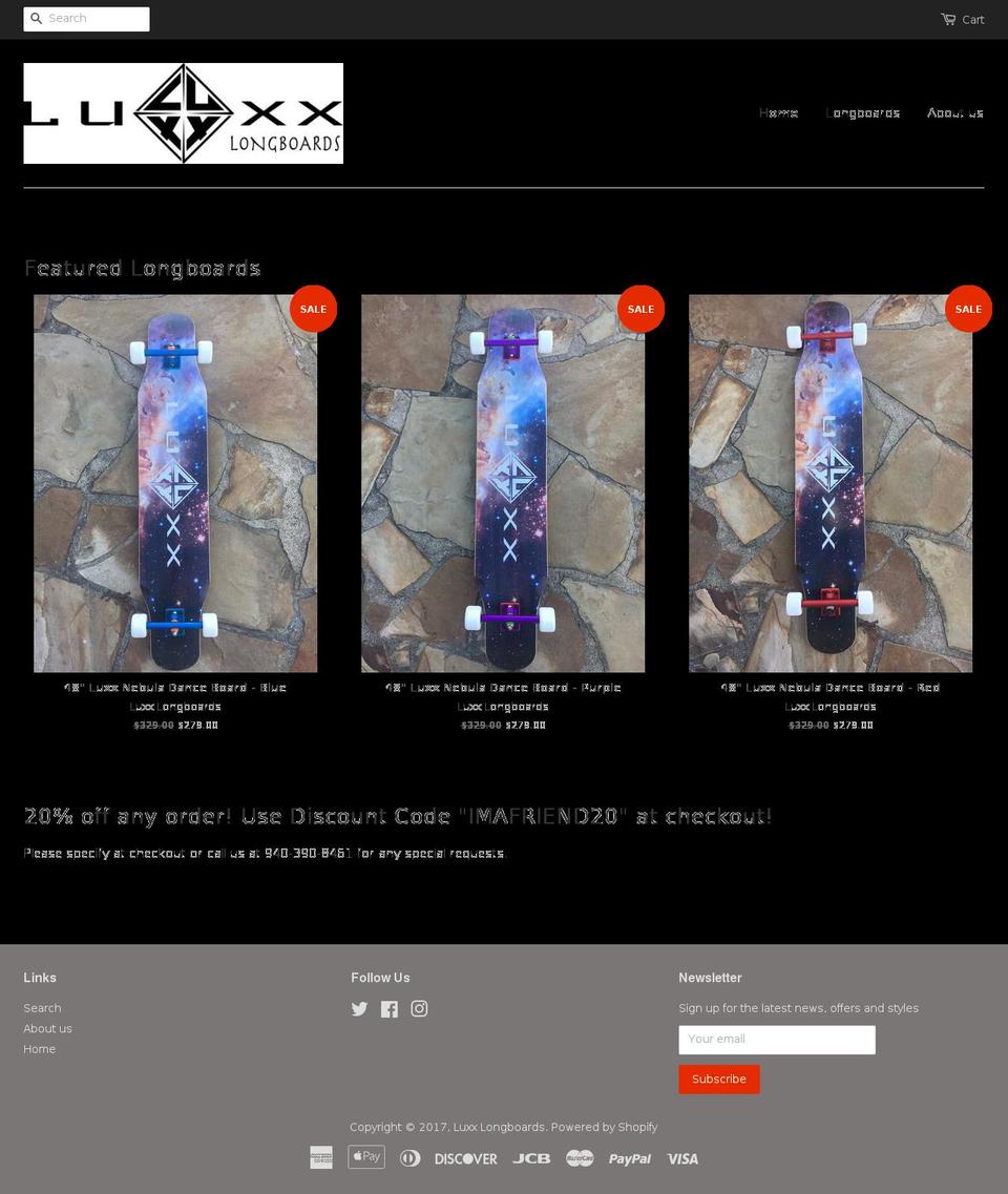 luxxlongboards.com shopify website screenshot