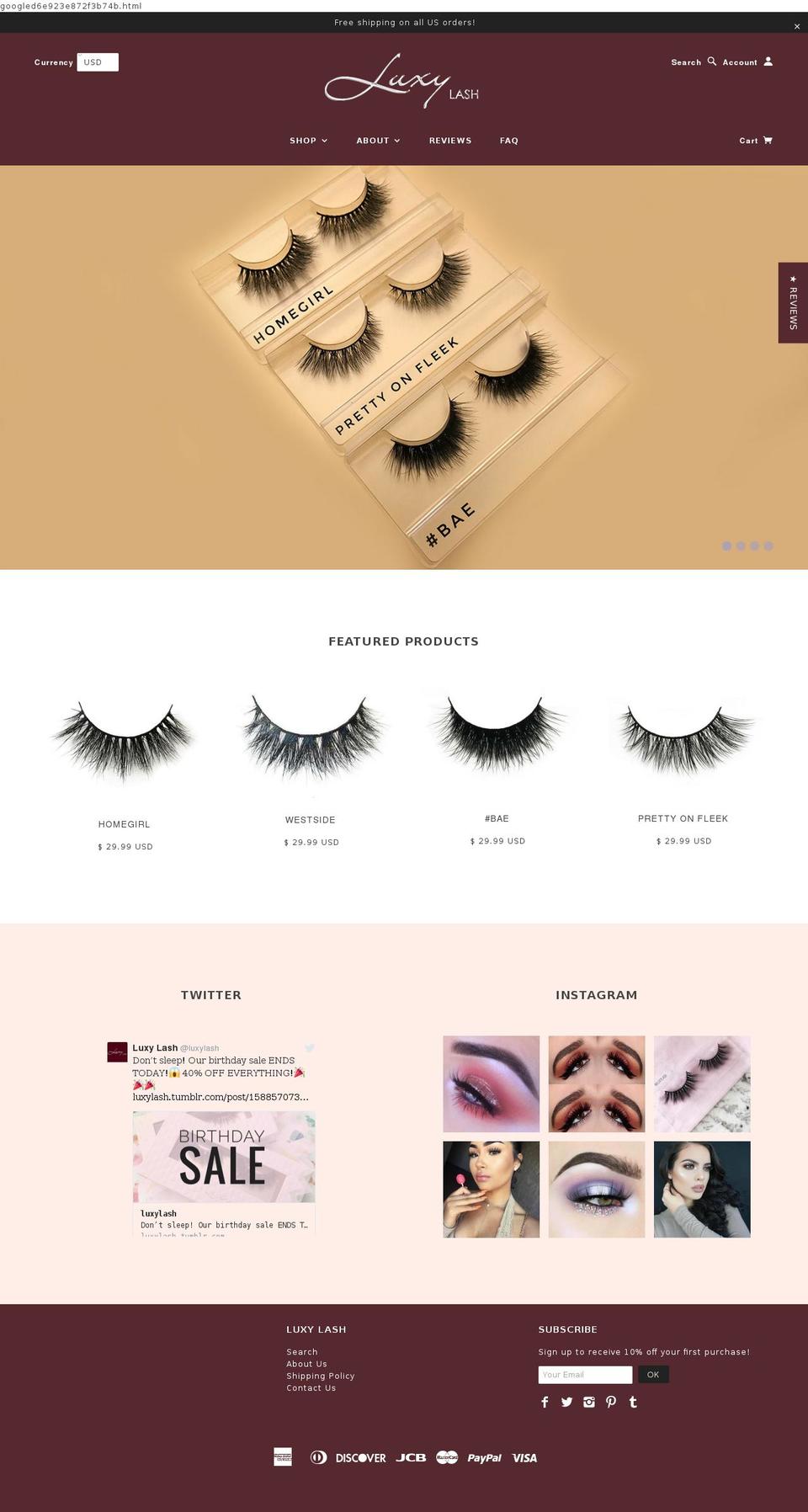 luxy-lash.com shopify website screenshot