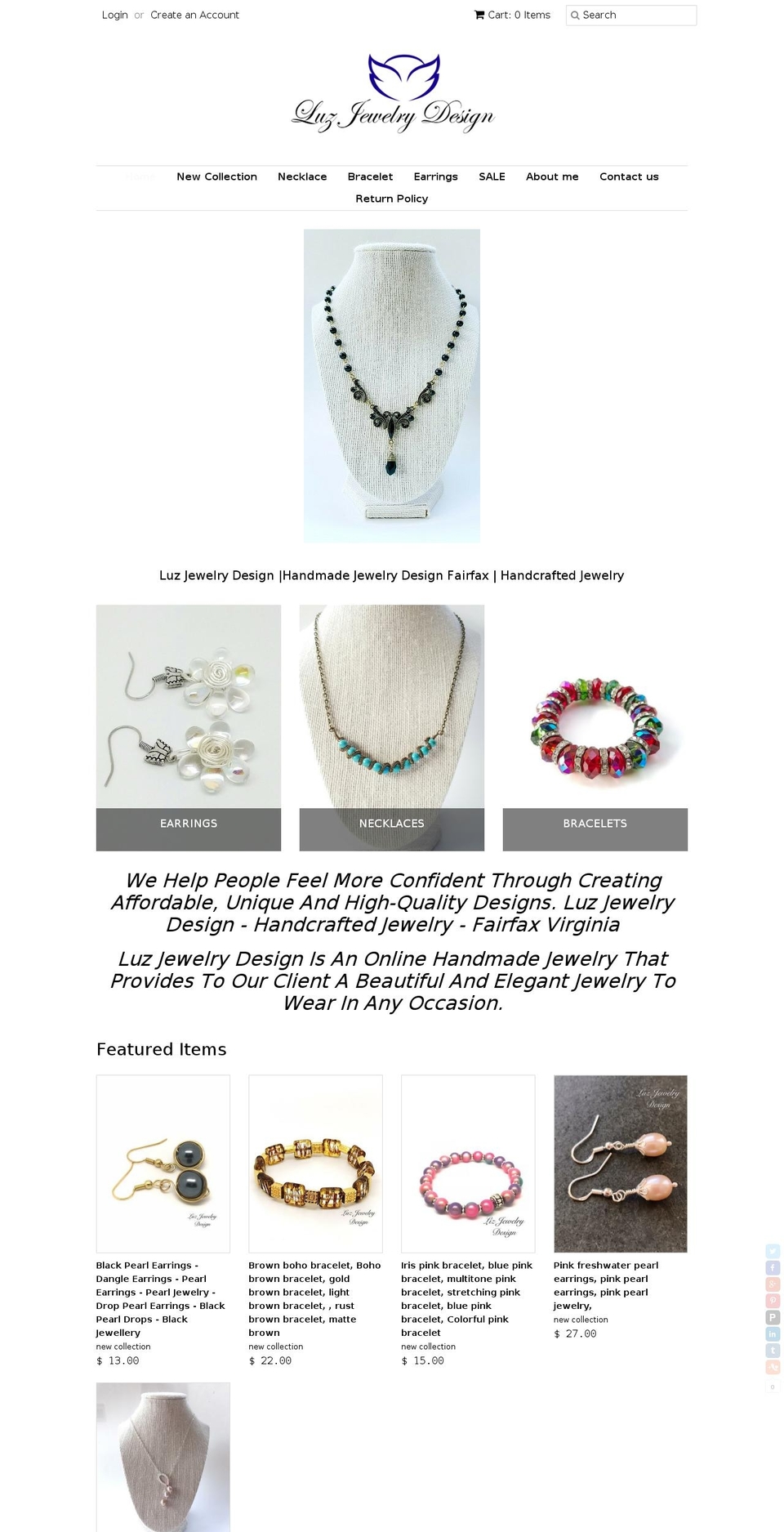 luzjewelrydesign.com shopify website screenshot