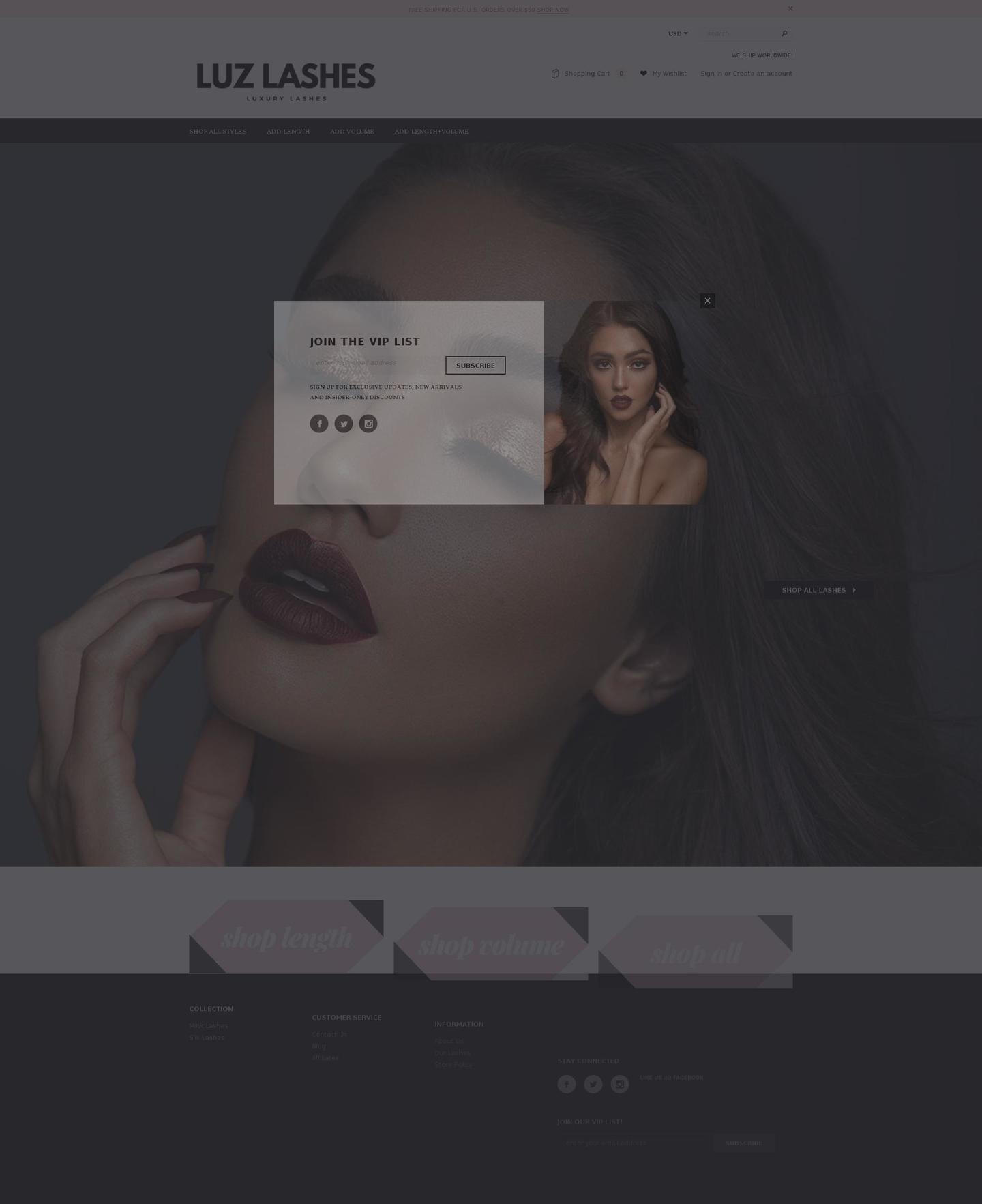 luzlashes.com shopify website screenshot