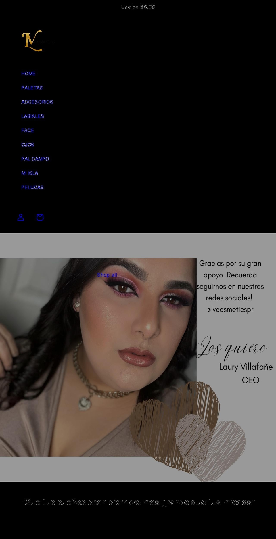 lvcosmetics.net shopify website screenshot