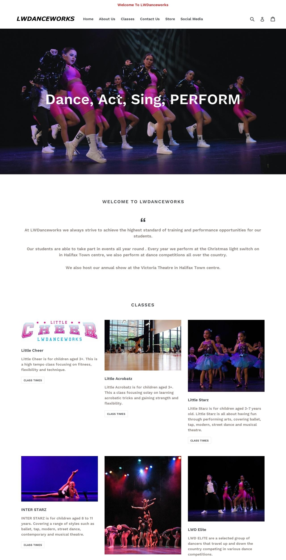 lwdanceworks.co.uk shopify website screenshot