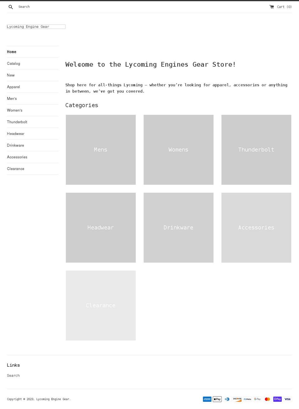 lycomingenginegear.com shopify website screenshot