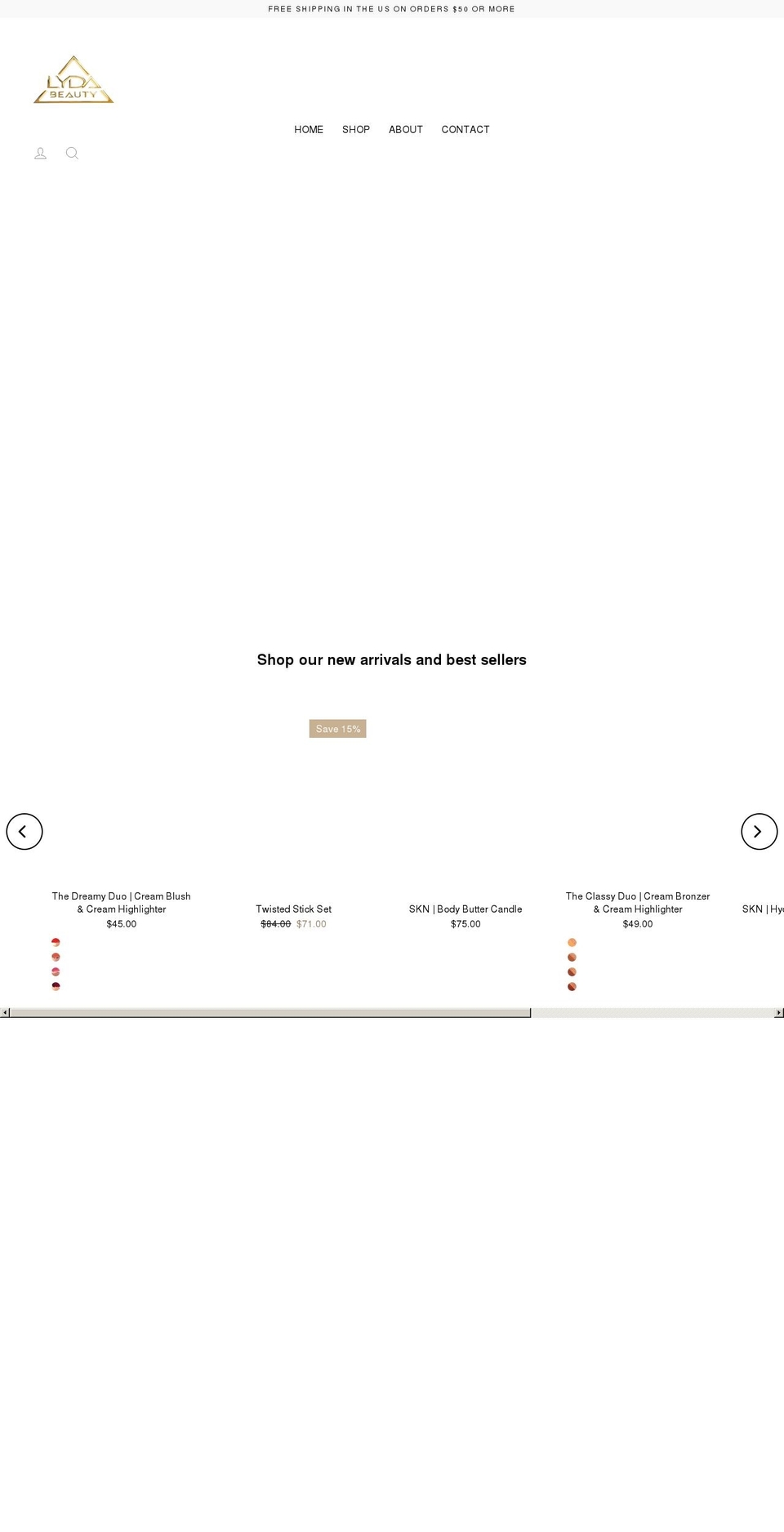 lydabeauty.com shopify website screenshot