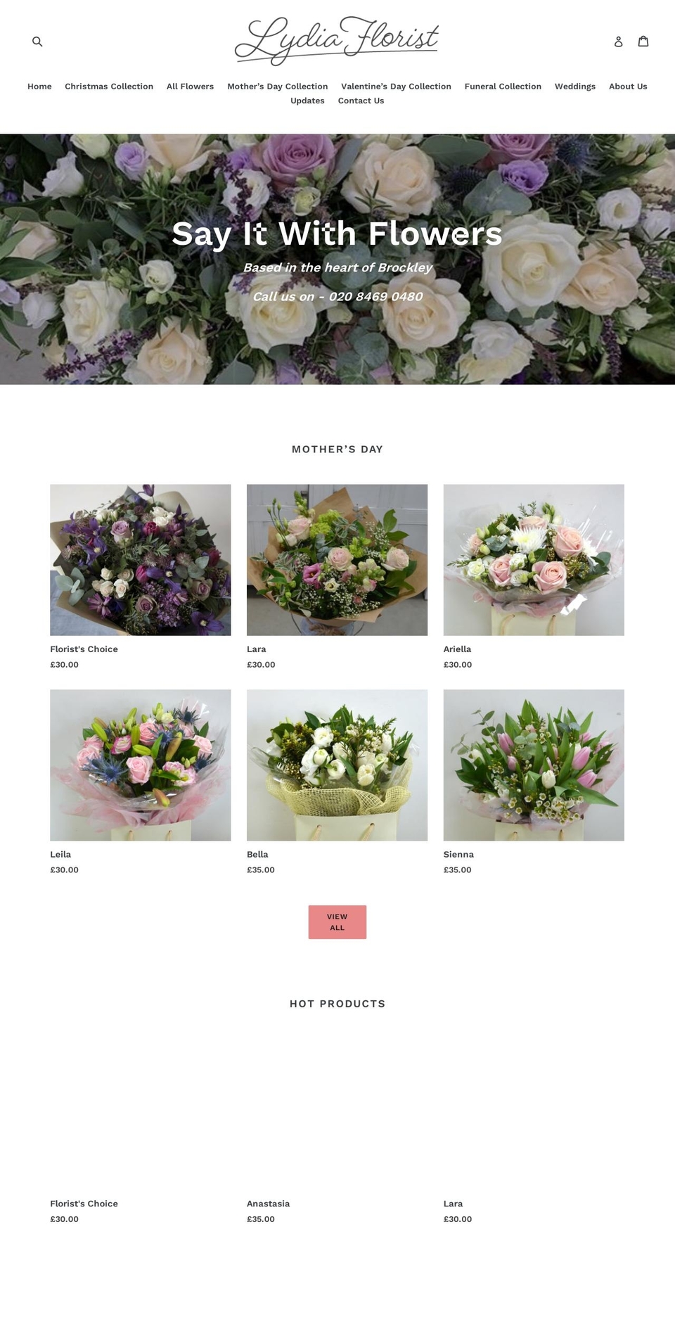 lydiaflorist.co.uk shopify website screenshot
