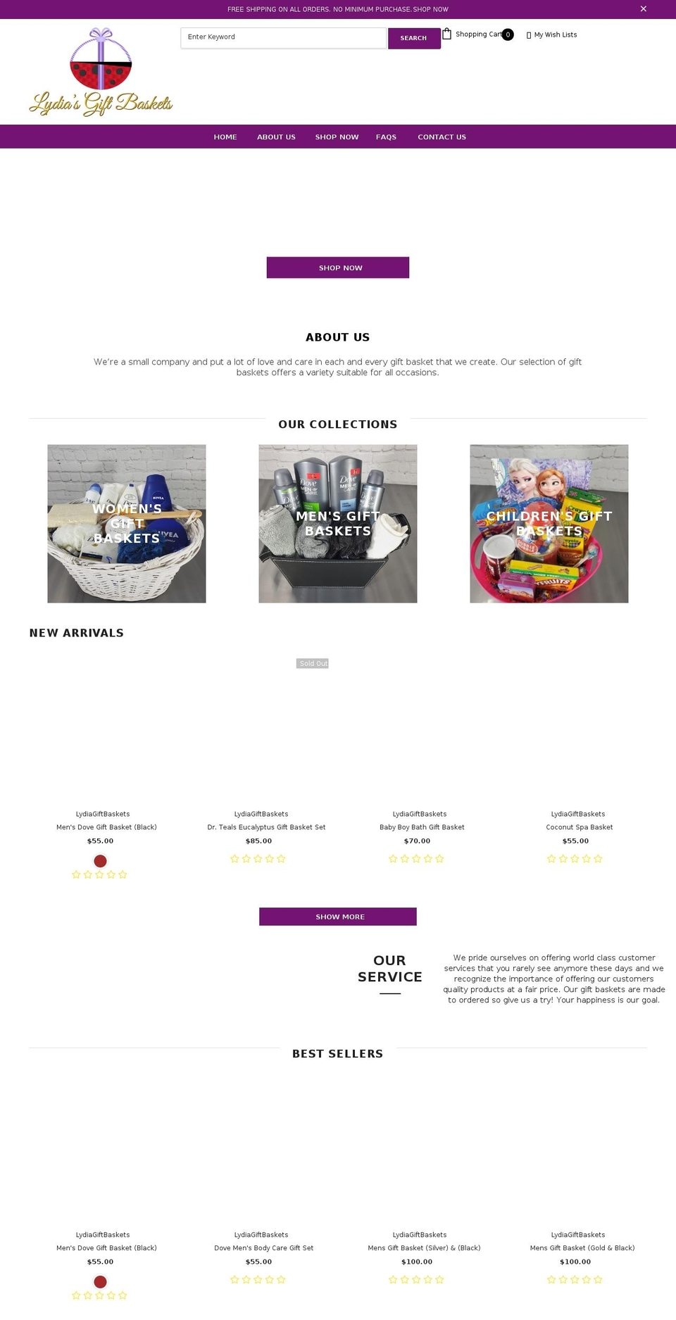 lydiagiftbaskets.myshopify.com shopify website screenshot