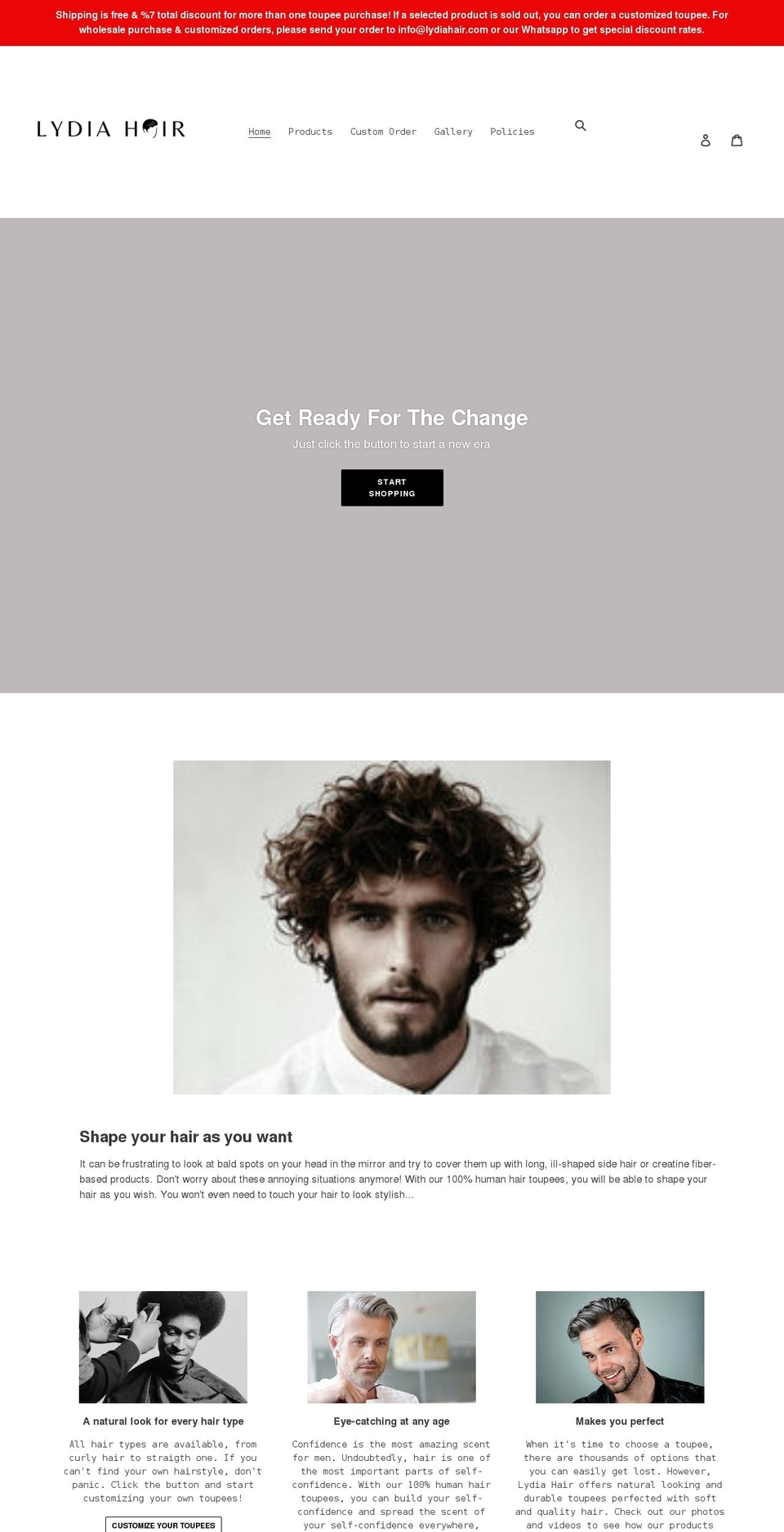 lydiahair.com shopify website screenshot