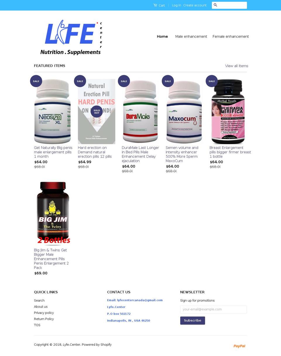 lyfecenter.com — Shopify storefront screenshot