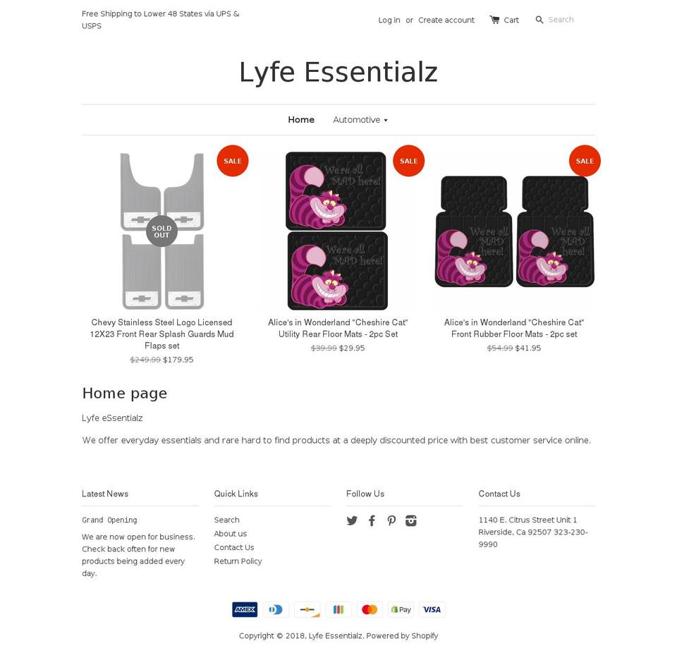 lyfeessentialz.com shopify website screenshot