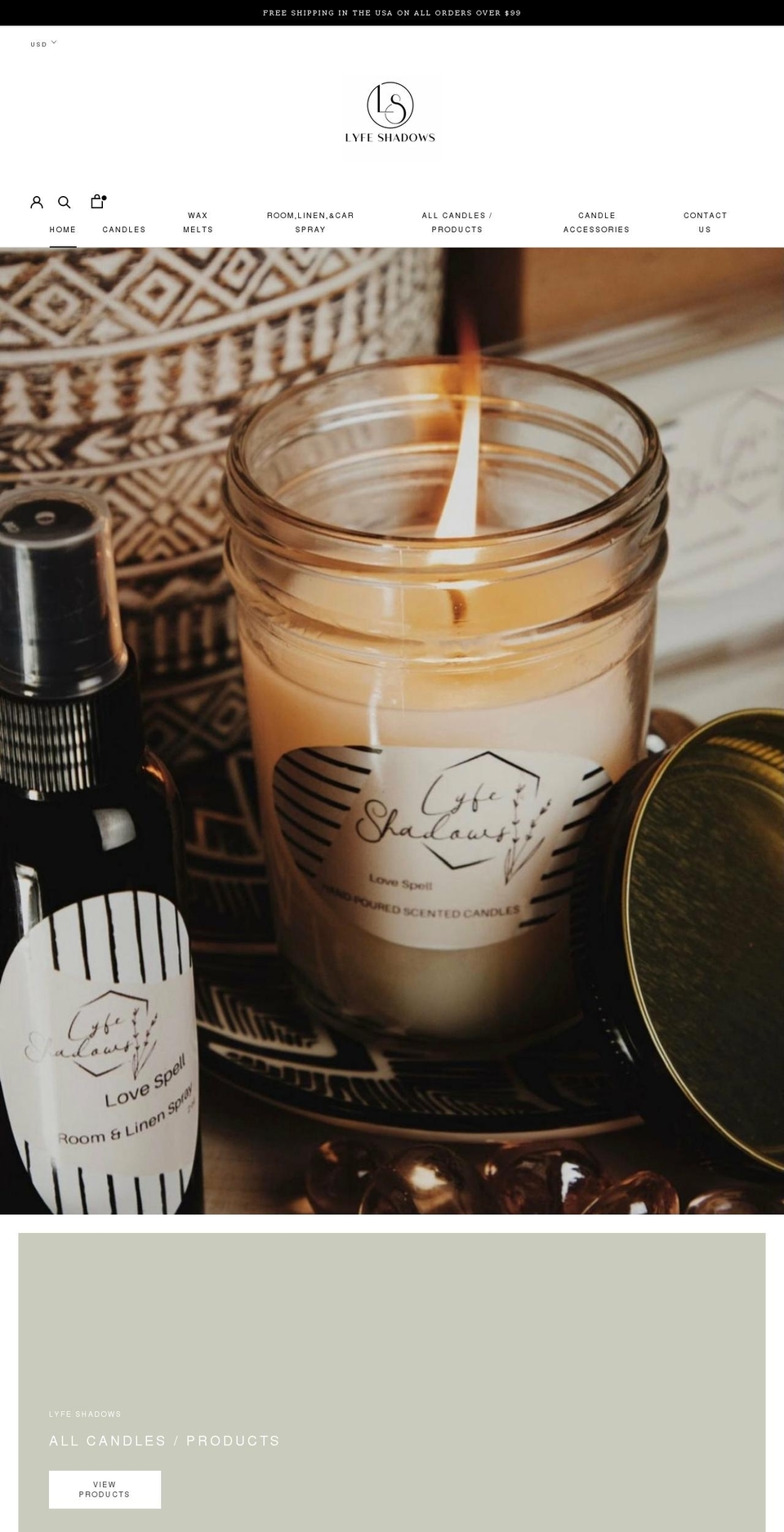 lyfeshadows.com shopify website screenshot