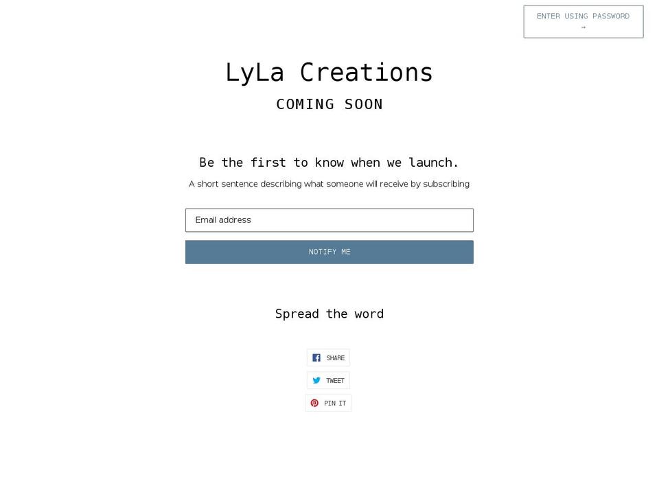 lylacreations.com shopify website screenshot