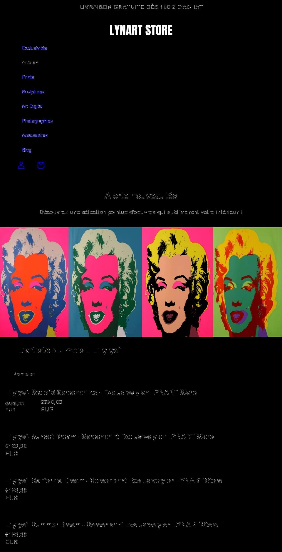 lynartstore.com shopify website screenshot